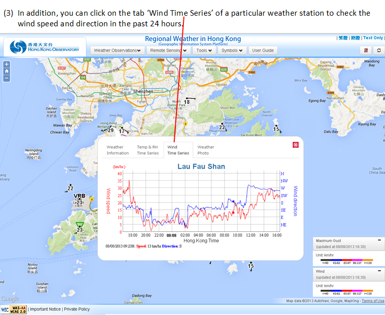 checking the wind speed and direction in the past 24 hours